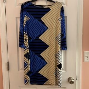 Tiana B vintage retro 3/4 sleeve shift dress.Size PXL blue,tan,black